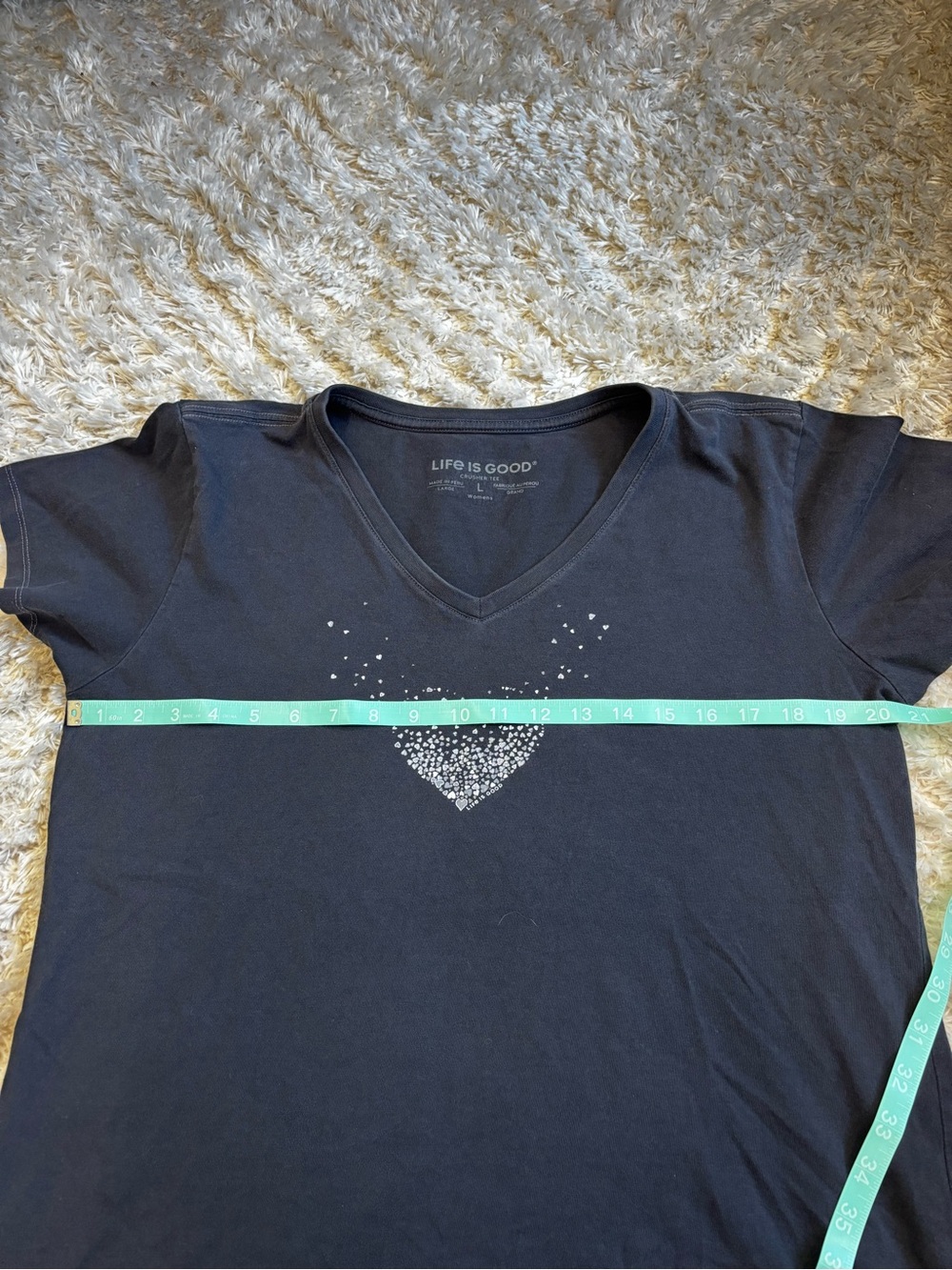 Life Is Good Black V-Neck Tee with Heart Graphic - Large - Picture 8 of 9